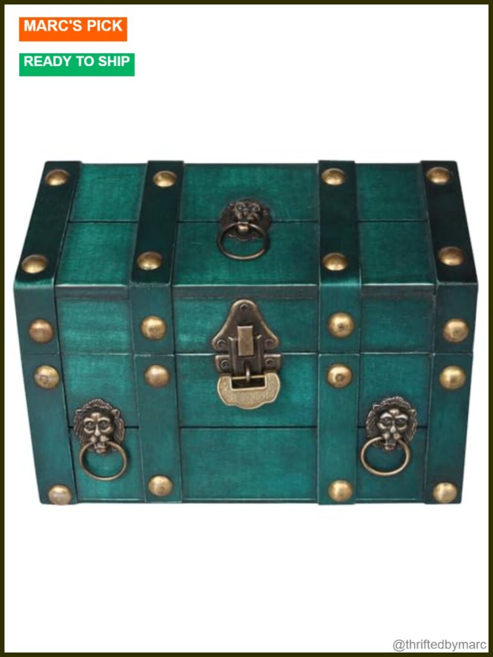 Wooden Treasure Chest Jewelry Box with Lock and Key Vintage Storage Organizer